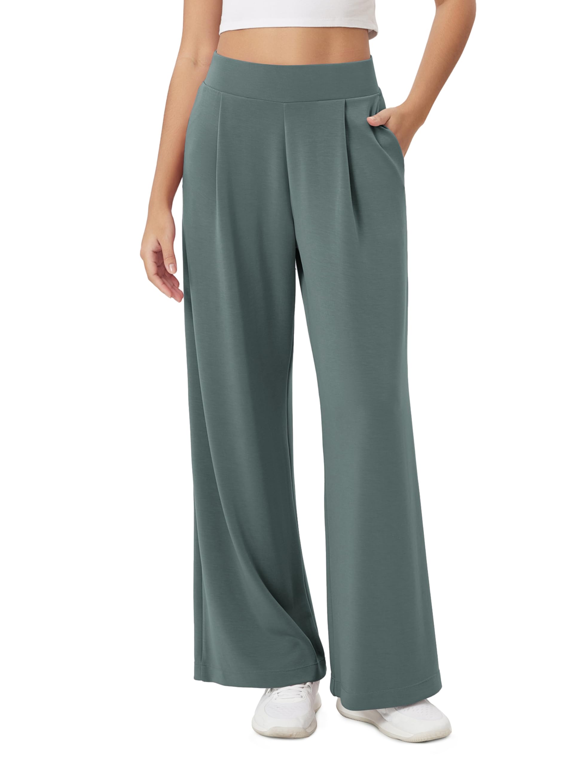 ODODOS Modal Soft Wide Leg Pants for Women High Waist Casual Relaxed Pants with Pockets-27/29"/ 31" Inseam