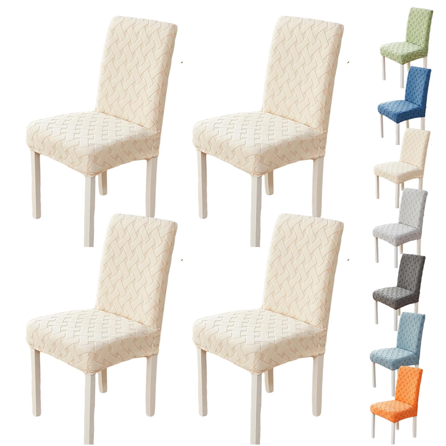 Housse de chaise jacquard épais crème : lot 4 pièces pour salle à manger cuisine et hôtel