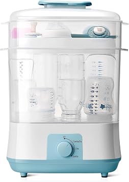 Baby Bottle Sterilizer, Large Capacity, Drying Function, Multifunctional Steam Sterilizer, Built-in Milk Warmer, Auto Power Off, Low Noise, Portable, Perfect for Washing and Storing Baby Bottles and Accessories Grey Blue