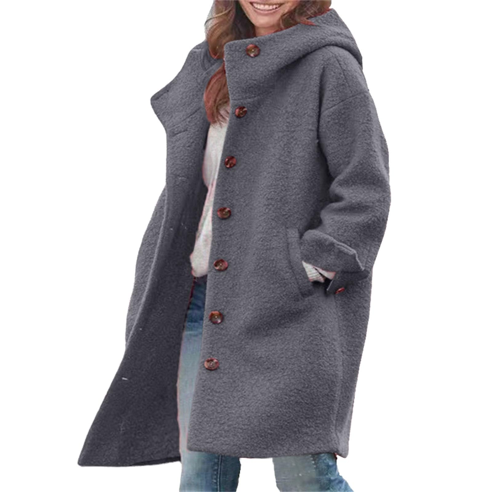 Damen Langarm-Flockenjacke, locker sitzend, warm, für den Winter, modisch, Reversjacke, Mäntel Damen Übergangsjacke Damen Winterjacke Marke Leichte Damen Steppjacke Mit Kapuze