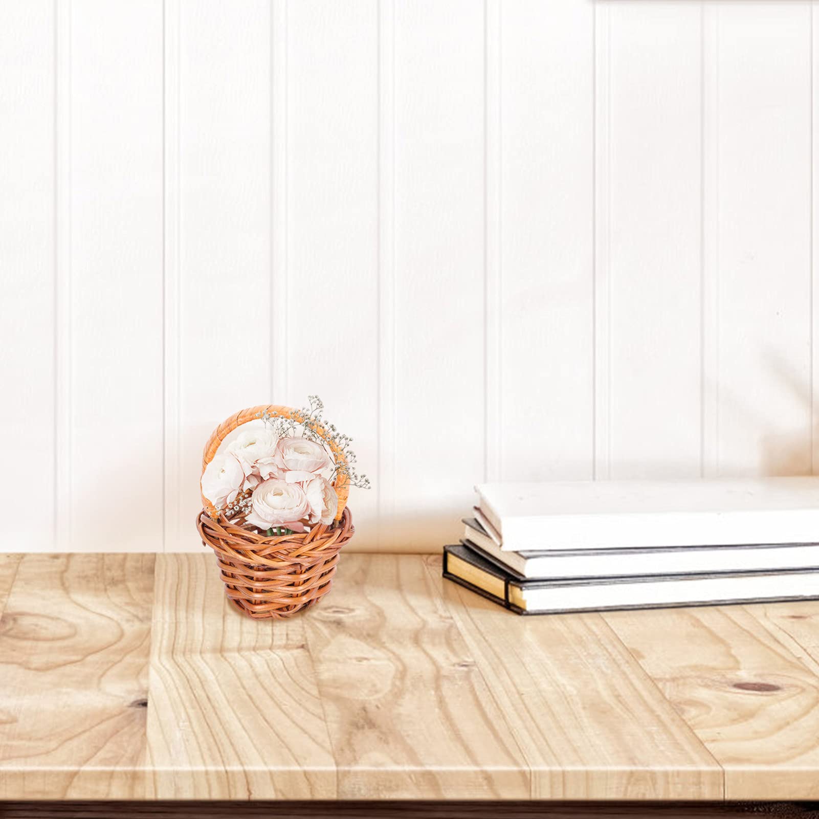 Cestini Casa Delle Bambole Set 3 Cestini Intrecciati Bianchi Con Manici - Mini Cestini Per Casa, Centrotavola O Bomboniere Cestini Rattan Bianchi