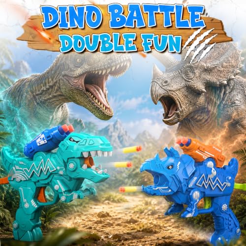 Happitry 2 Pack Dinosaur Toy Guns for Kids Age 3-5, Dino Blaster Dart Gun - image 2