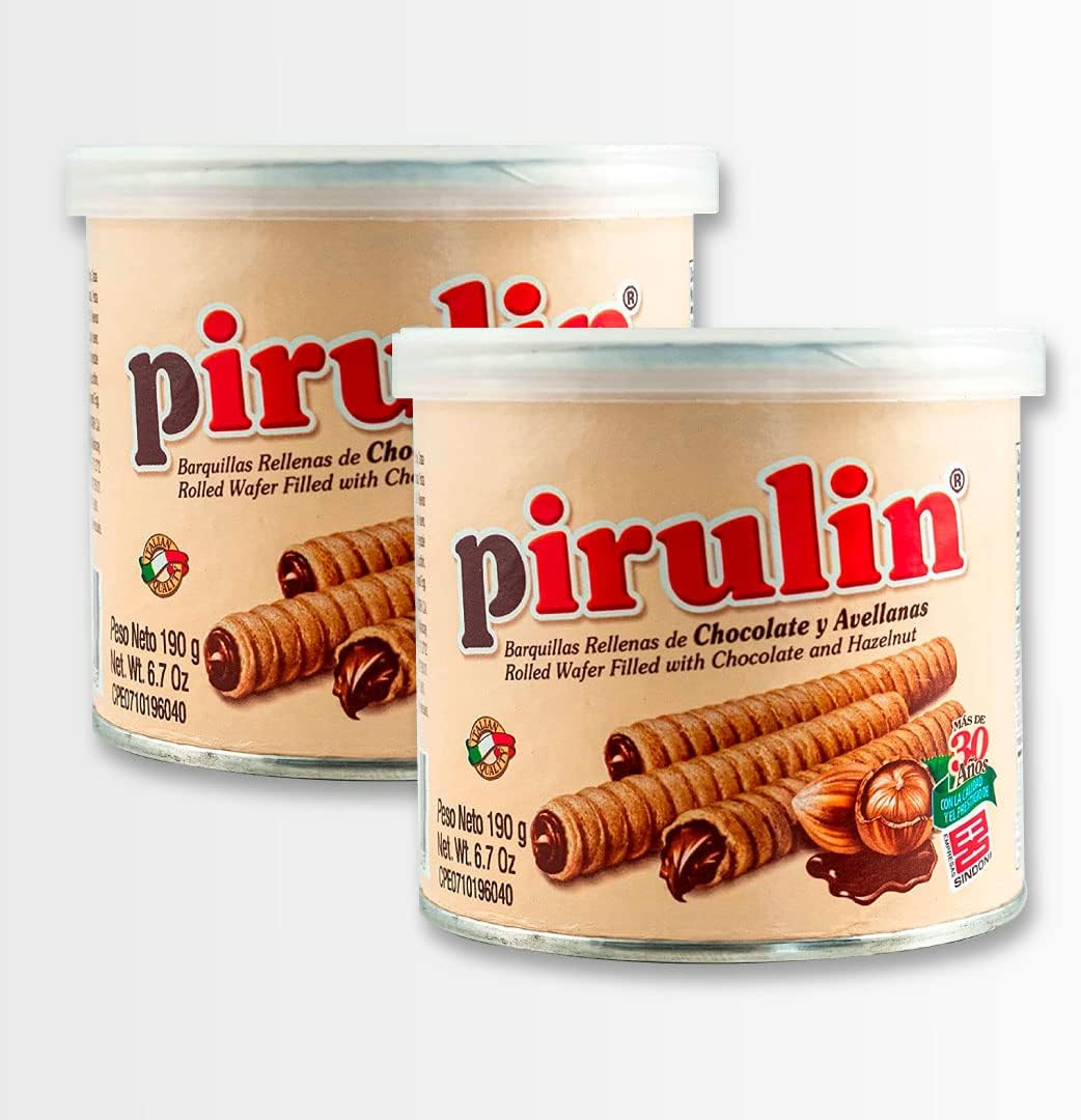 Pirulin Chocolate -Barquillas rellenas de Chocolate y Avellanas, Original de Venezuela/Pirulin Chocolate-Rolled Wafer Filled with Hazelnuts and Chocolate, Original from Venezuela (2Pack/380gr TOTAL)_AB