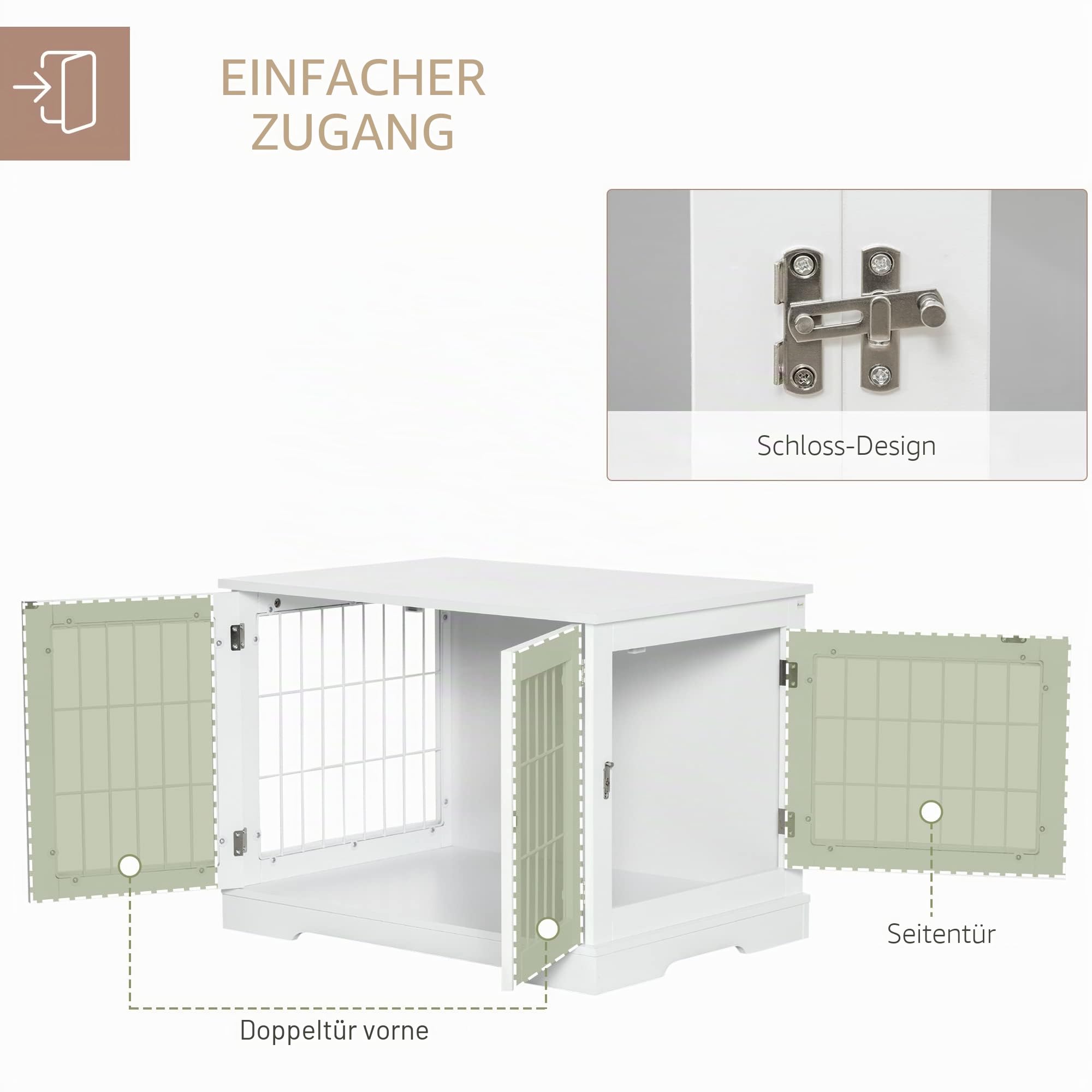 PawHut Hundekäfig 2-in-1 Beistelltisch 2 Türen 76L x 54,5W x 56H cm | Innen-Hundekäfig Möbel, abschließbare Türen, Metall & MDF