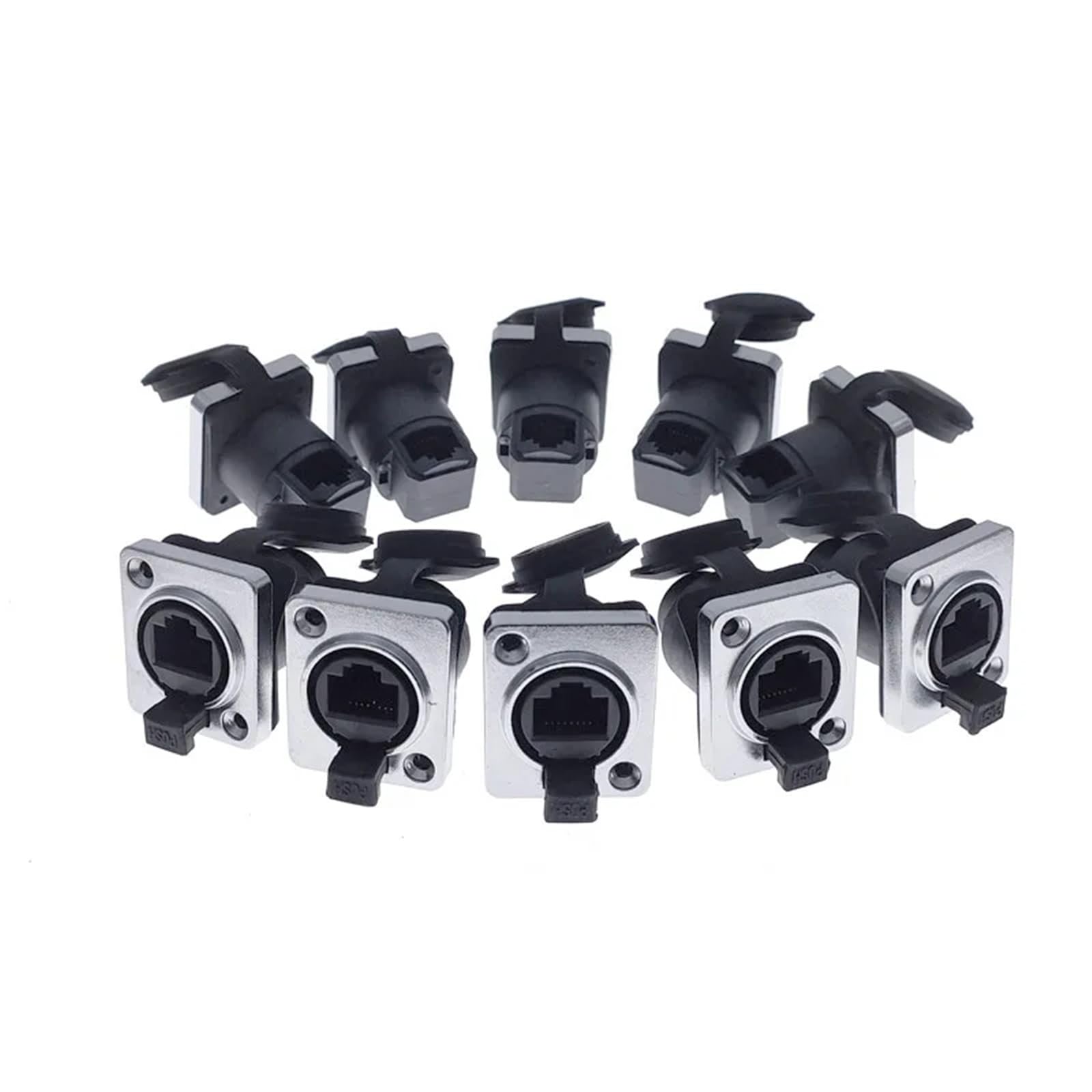 10-częściowe złącze sieciowe RJ45 z gumową osłoną IP65 8p8c D gniazdo do montażu panelowego (10 x gniazdo kątowe)