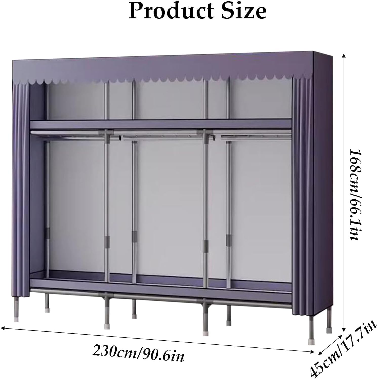 Grande Armadio con Struttura in Ferro for Camera da Letto, Armadio Portatile, Armadio salvaspazio, Armadio Facile da Montare(B,230cm/90.6in)