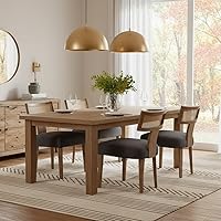 RIVOVA Rattan Dining Chairs Set of 4, Modern Charcoal Fabric Upholstered Kitchen Dining Room Chairs, Farmhouse Wooden Legs