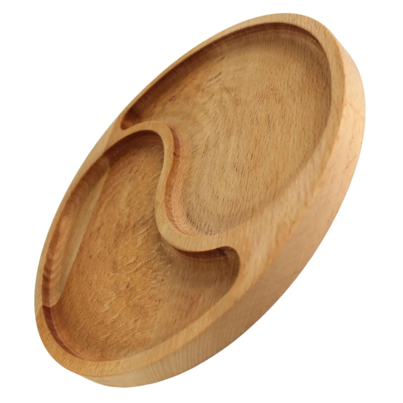 Piatto rotondo in legno per snack con tre sezioni, per servire