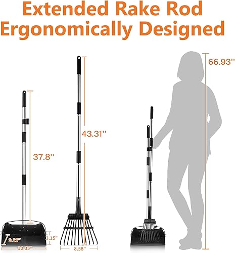 Miniatura 4 de Toozey Recogedor irrompible para excrementos de perro con bandeja extra grande de metal inoxidable y pala de rastrillo de mango largo de 43.31
