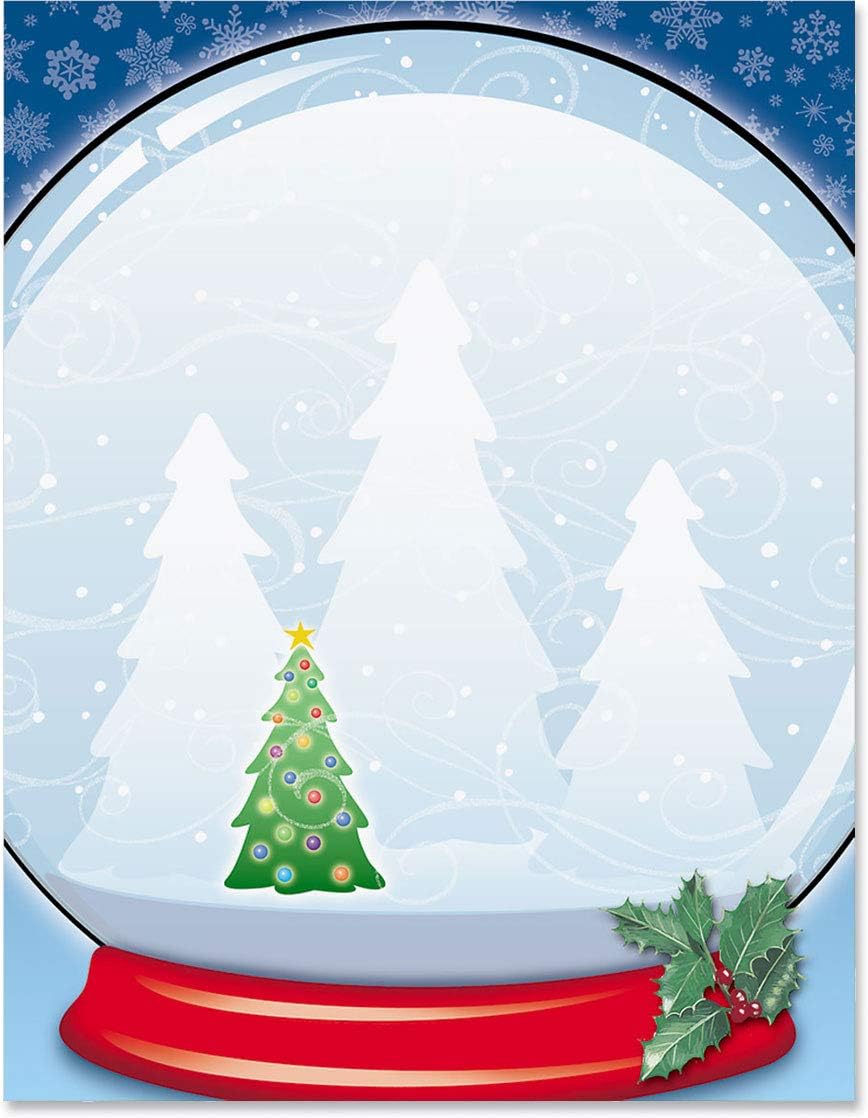 PaperDirect Winter Wonderland Snowglobe Christmas Holiday Theme Stationery, Border Paper, Letterhead 8.5 x 11, 100 sheets, Elegant Premium Writing Paper, Decorative Printer Paper