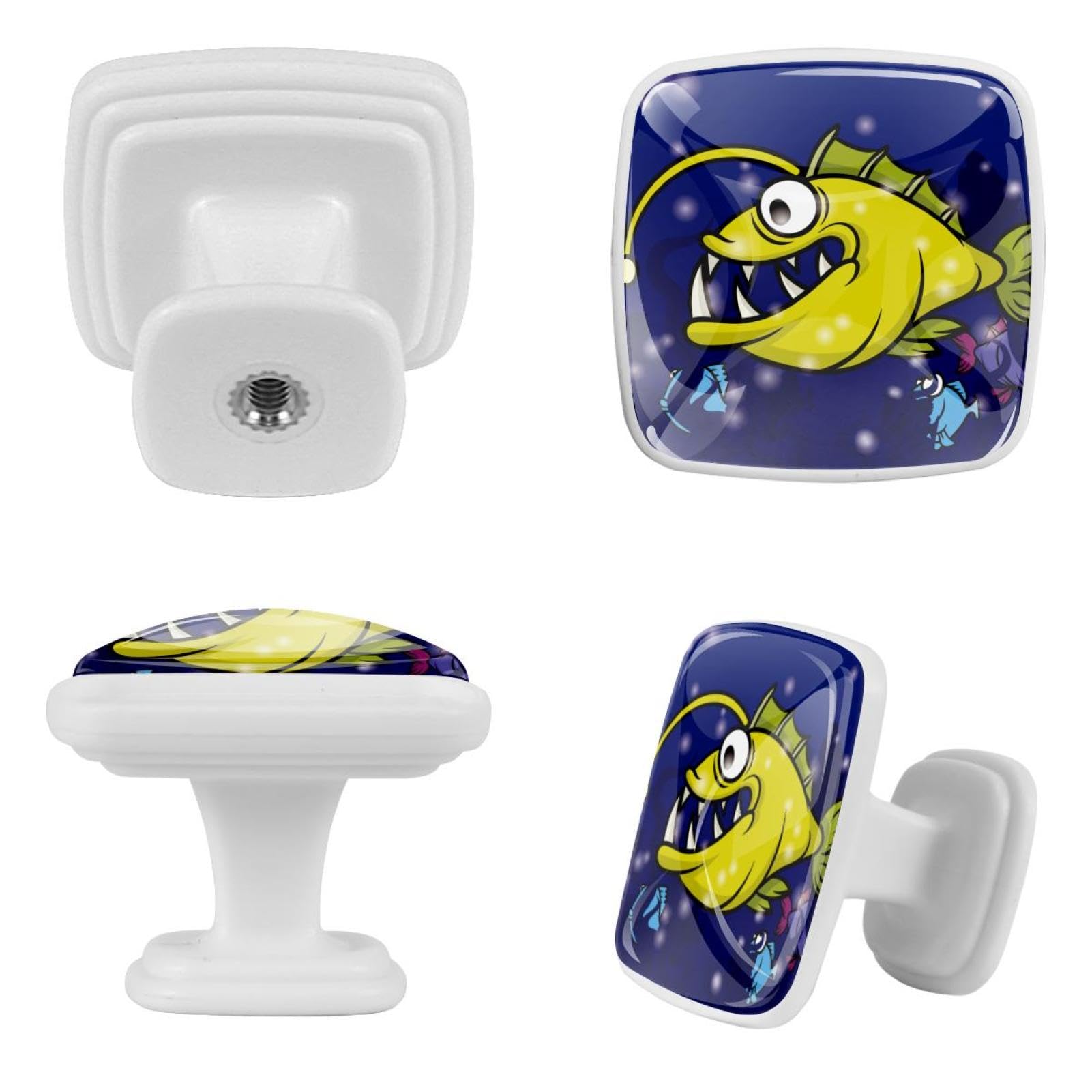 Cassetto quadrato moderno con viti (12 pz) giallo pescatore pesce