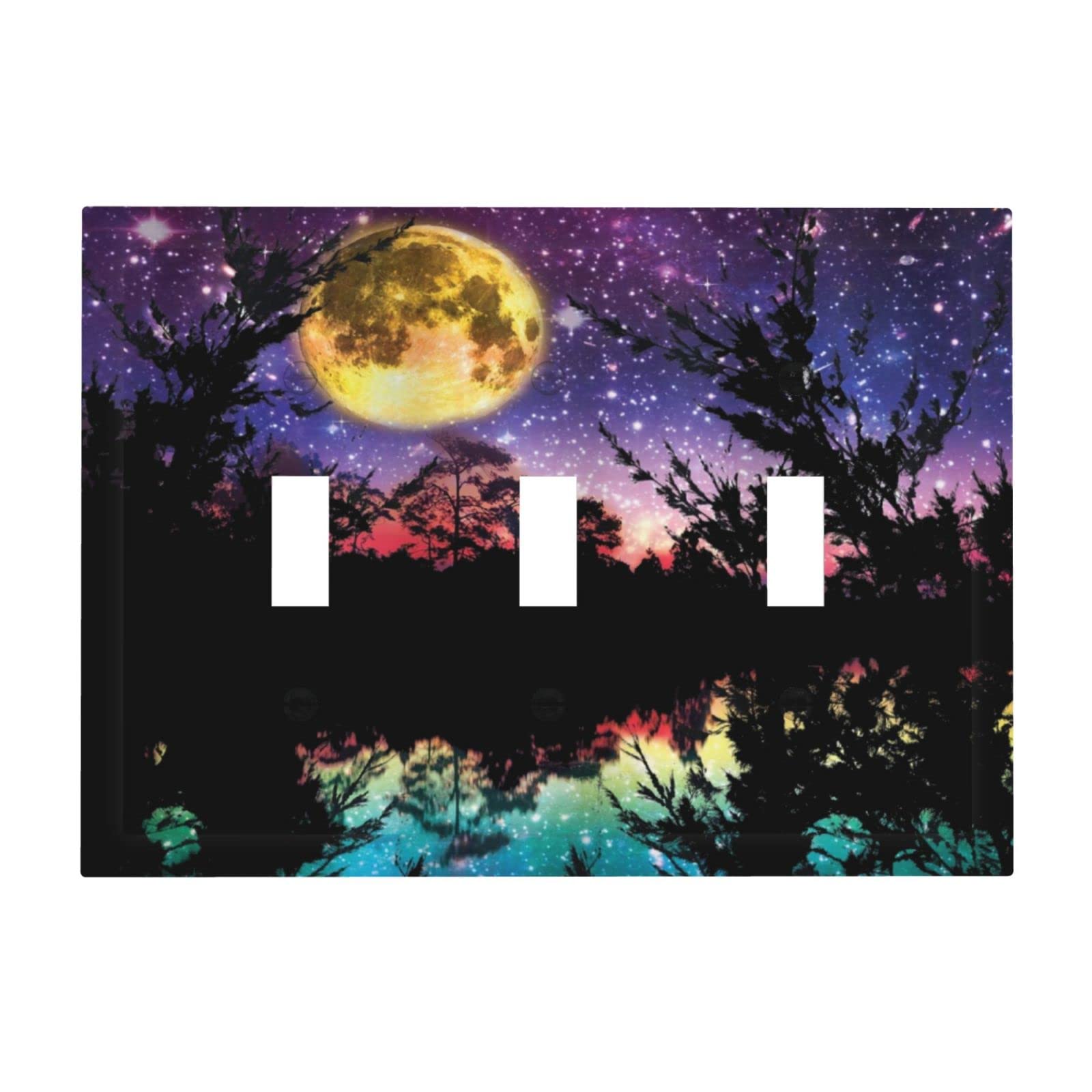 Mountain Moon Starry 3 Gang Triple Toggle Light Switch Wall Plate Cover Decirative Electrical Faceplate Switchplate for Bathroom Home Decorate 6.7" x 4.8 Large Jumbo Size