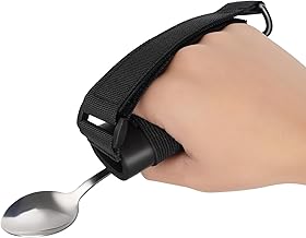 Black Universal Cuff, Leather ADL Cuff with Elastic Strap, Holds Utensils or Writing Aids, Makes Mealtime or Other Activities Easier, for Elderly or Individuals with Weak Grip, Medium, 3"