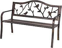 Sophia & William Bronze Cast Iron Outdoor Garden Bench with Bird Backrest & Armrests - 50" Patio Porch Seat for 2-3