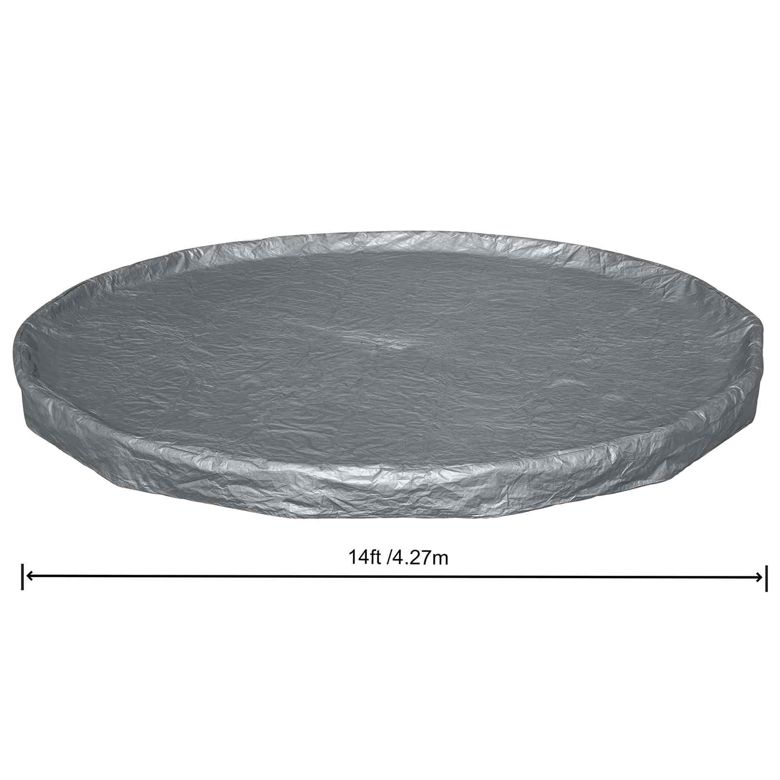 Couverture de Piscine Ronde 4,57 m en Polyester Gris avec Sangles, Trous de Drainage, Protection hivernage pour Piscine Hors Sol, antipoussière, Durable et Facile à Ranger