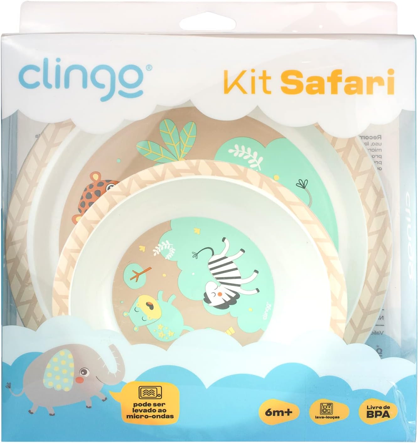 Kit Prato e Tigela Bowl Infantil - Clingo - Safari