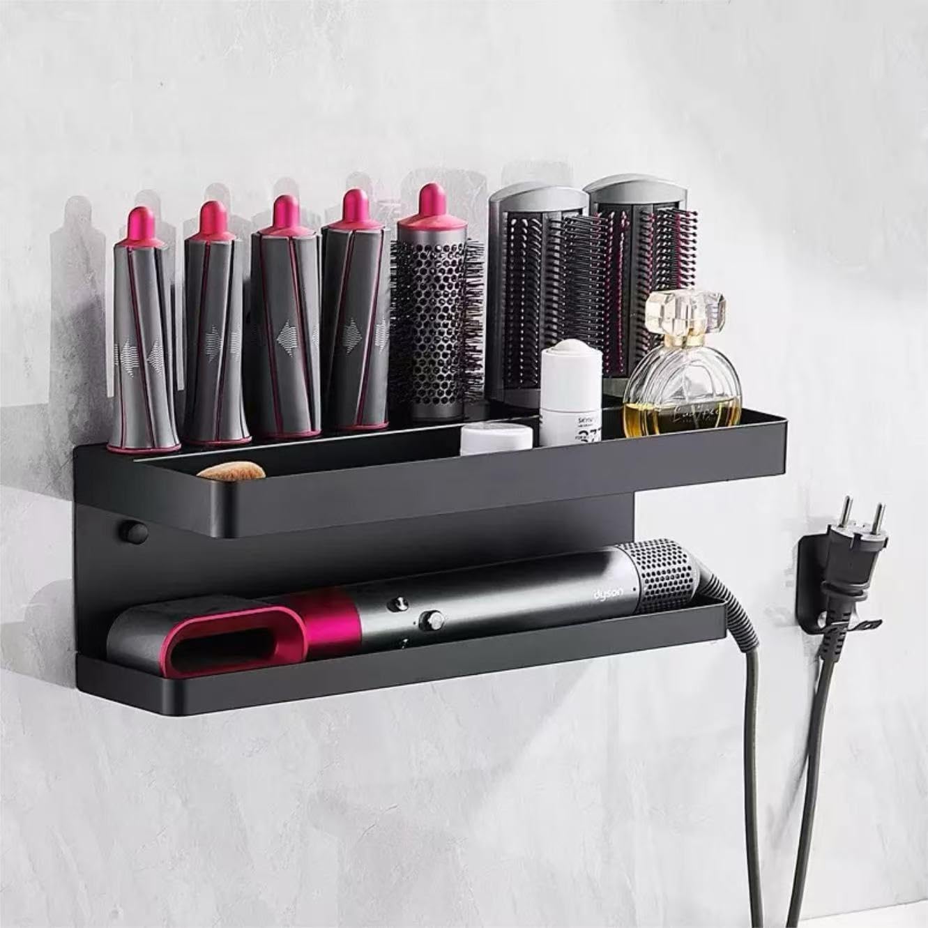 Wall Airwrap Storage Holder Compatible with Dyson Airwrap – Stainless Steel Bathroom Organizer with 2 Layers, Storage Space for Curling Iron Attachments and Styling Tools (Black) Wall Airwrap Storage Holder Compatible with Dyson Airwrap – Stainless Steel Bathroom Organizer with 2 Layers, Storage Space for Curling Iron Attachments and Styling Tools (Black)