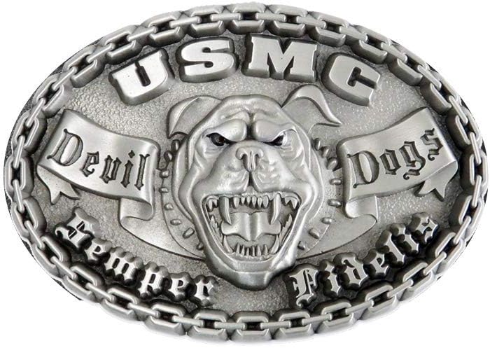 Indiana Metal Craft USMC Devil Dogs Pewter Buckle with Belt - MADE IN USA
