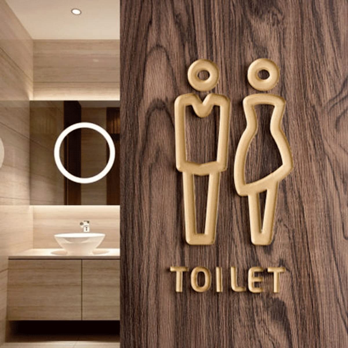 Letrero de baño acrílico para Hombre y Mujer, Conjunto de Figuras Decorativas, Letrero de Inodoro Moderno, letreros para Puerta de baño (Oro Unisex) (Oro Unisex)