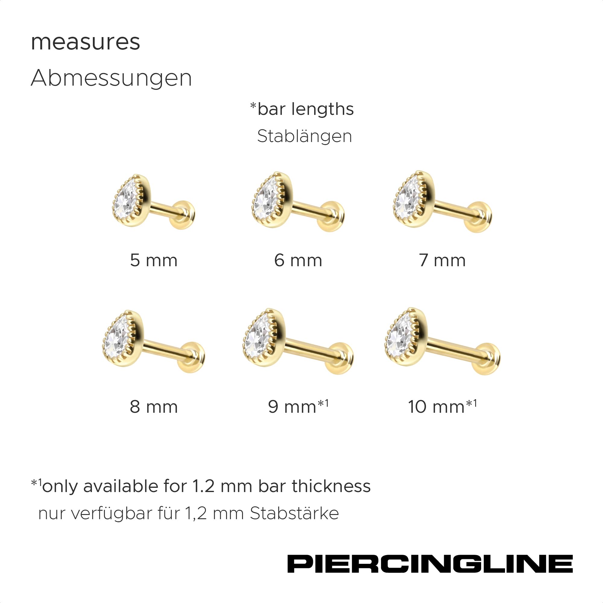 PIERCINGLINE 14 Karat Gold Labret Ohr-Piercing mit Push Fit MOISSANIT-TROPFEN