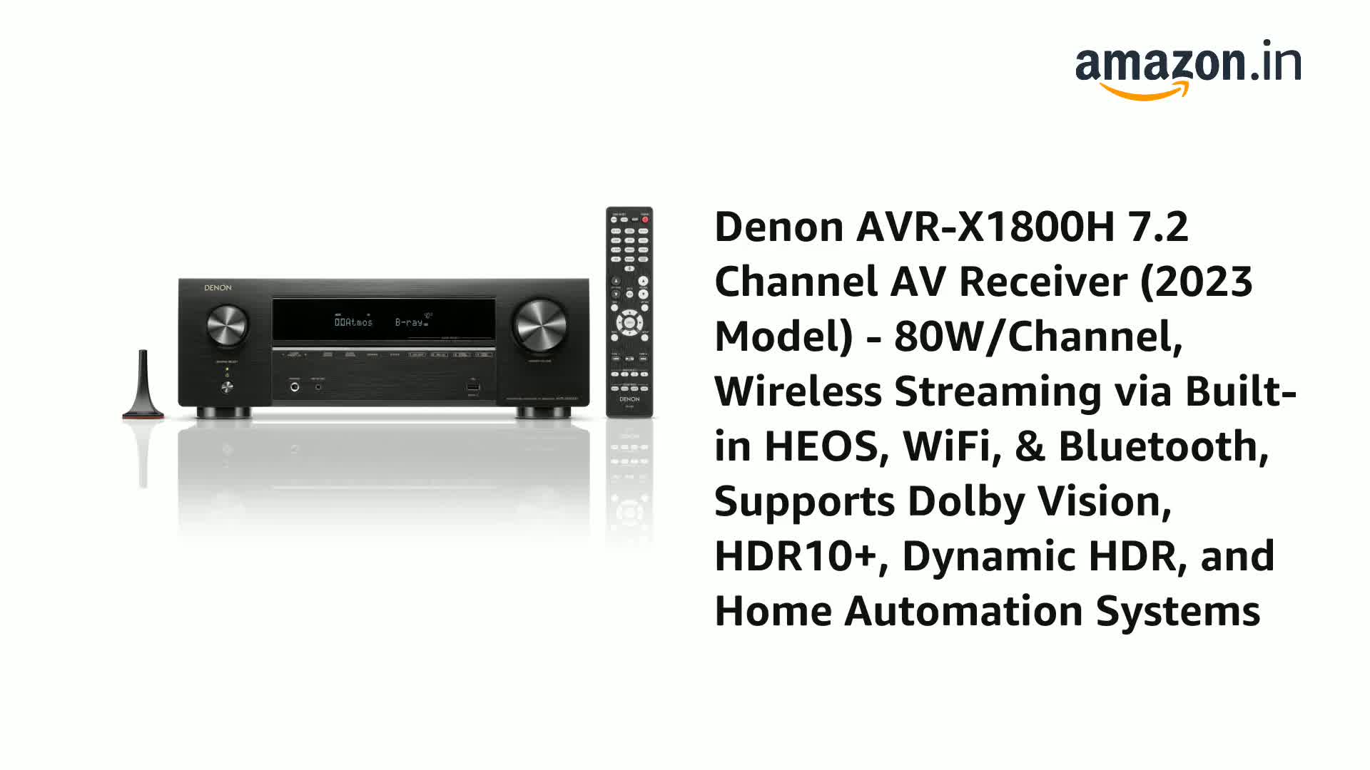 Denon AVR-X1800H 7.2 Channel AV Receiver - 80W/Channel, Wireless
