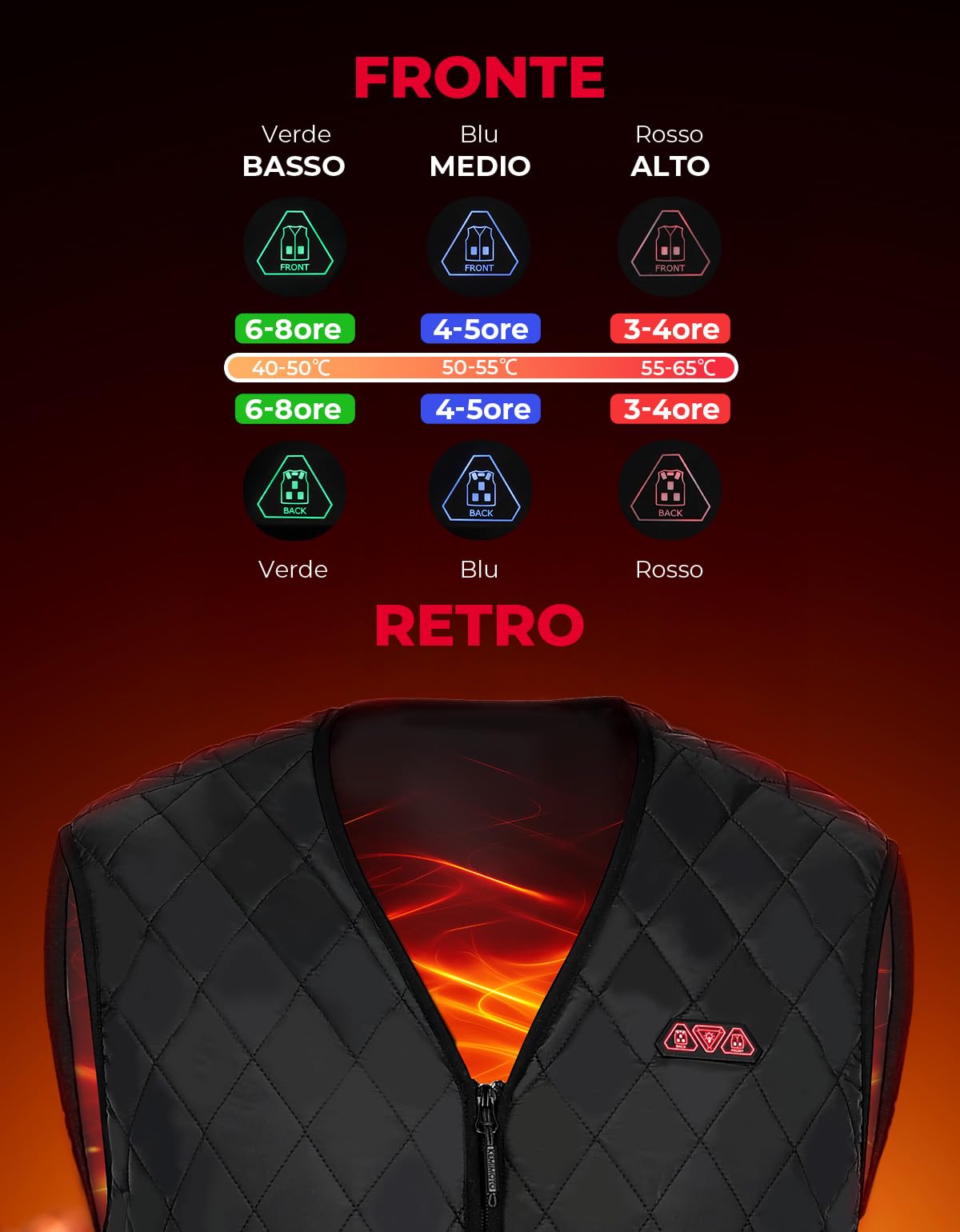 KEMIMOTO Gilet Riscaldato Uomo, Elettrico Gilet Riscaldato con 8 Elementi Riscaldanti, USB Giubbotti Riscaldati con 3 Temperature per Lavoro Sci Escursionismo Caccia Moto (Senza Batteria)