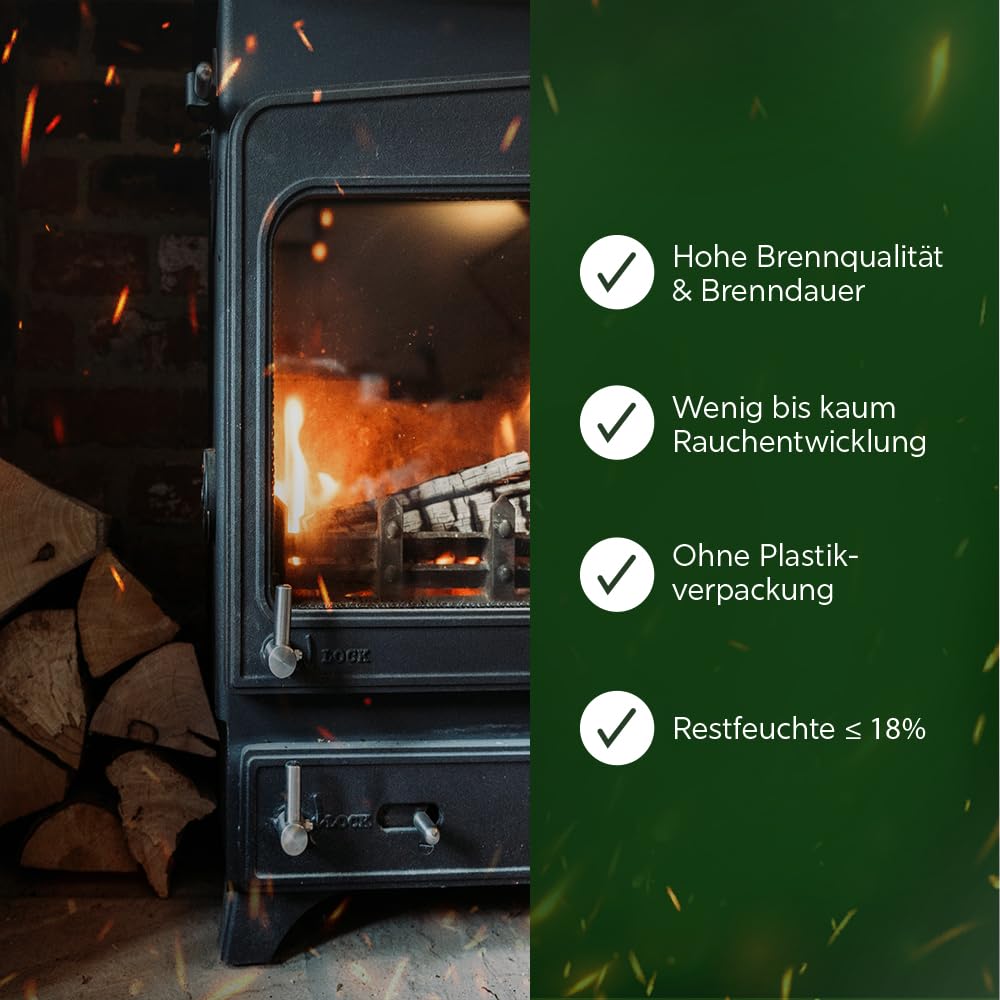 Brennholz 25 cm - Buchenholz & Eichenholz - Premium Feuerholz inklusive Anzündholz - trockenes 60 KG Hartholz mit unter 18% Restfeuchtigkeit - Ofenfertiges Kaminholz für Zuhause & Outdoor