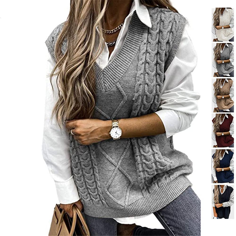 Femme Pulls sans Manche Femme Pull Gilet pour Femmes Pull Chaud sans Manche Femme Pulls d'hiver Printemps Pull Chaud Classique Gilet en Tricot Pull à col V