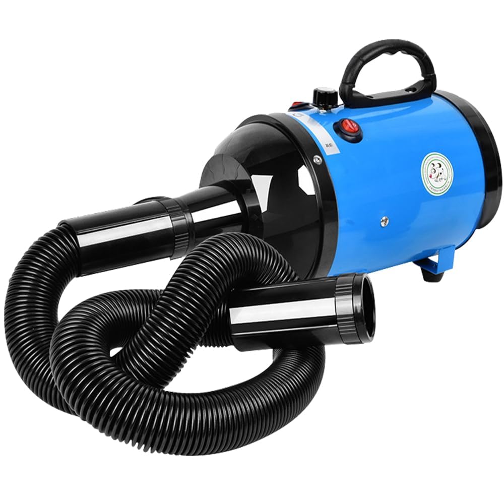 Gluckluz Pet Hair Dryer Blower Blowing Machine Hair Drying for Dog Cat Grooming Fur Blaster High Velocity Powerful Hairdryer with 3 Nozzles (Blue)