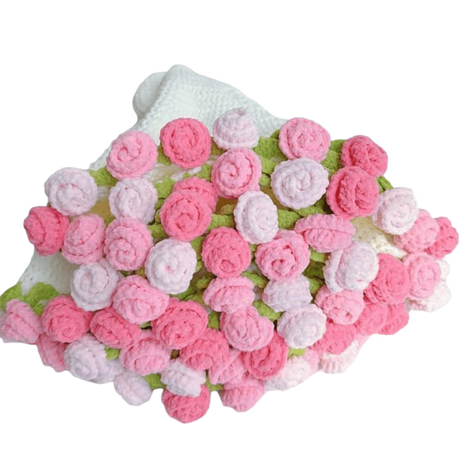 Wanvekey Crochet Flower Bouquet Throw Blanket, Handmade Knitted Blanket with Red Rose Cute Romantic Gift for Her Girlfriend Mom Mother’s Day Valentine Wedding Anniversary Birthday, 60 Inches