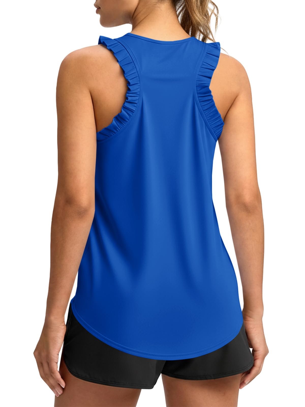 Fisoew Women Summer Workout Tank Tops Ruffle Sleeveless Racerback Crewneck Casual Loose Running Gym Athletic Tee Shirts — view 12