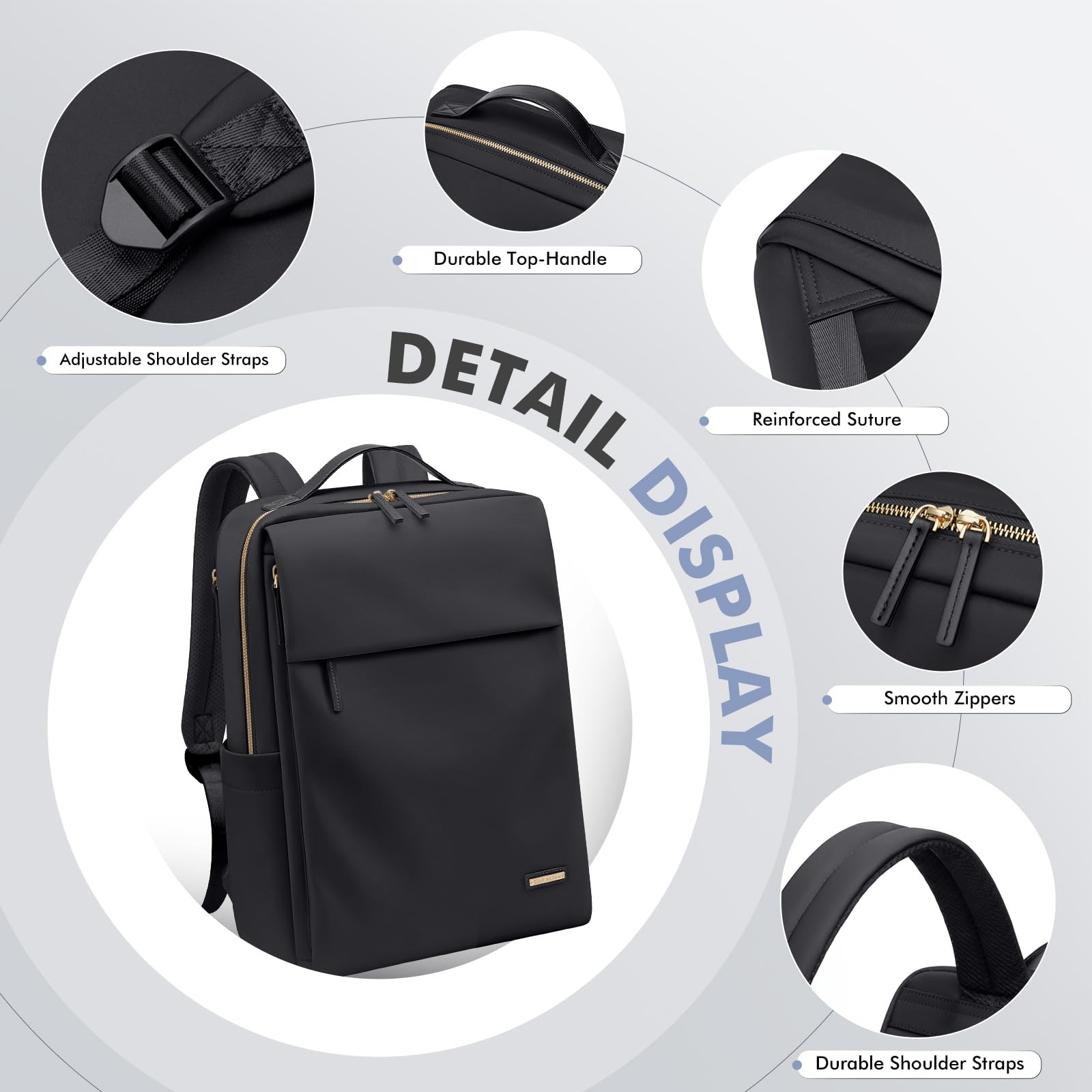 GOLF SUPAGS Mochila de Viaje para Portátil de Mujer de 15,6 Pulgadas, Aprobado por la Compañía Aérea de Mochila de Informal Multifuncional para Trabajo, Universidad y Viajes (Negro)