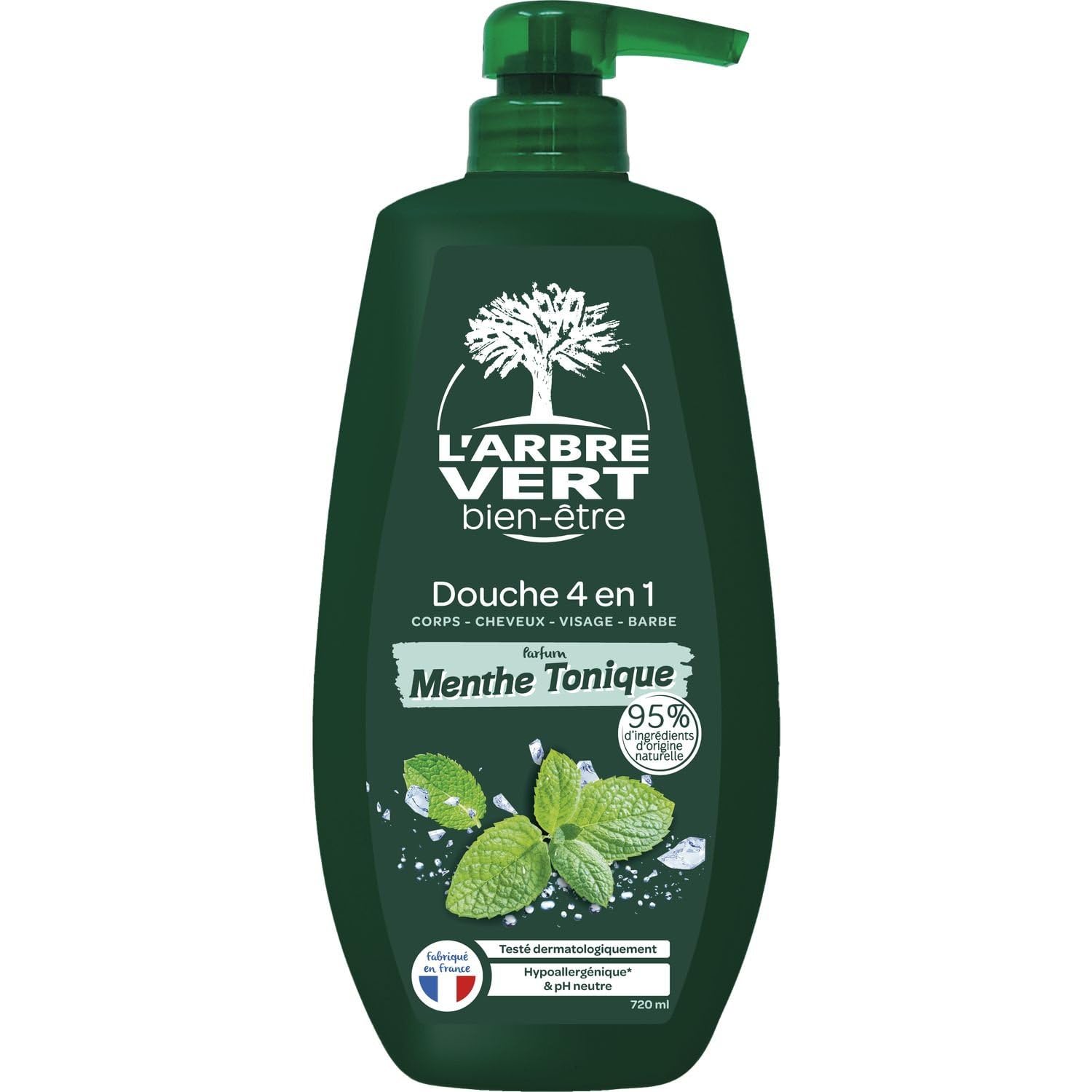 L'ARBRE VERT BIEN ETRE - Gel douche 4-en-1 Rafraîchissant à la Menthe, Hydratation tonique, 750 mL - Lot De 3
