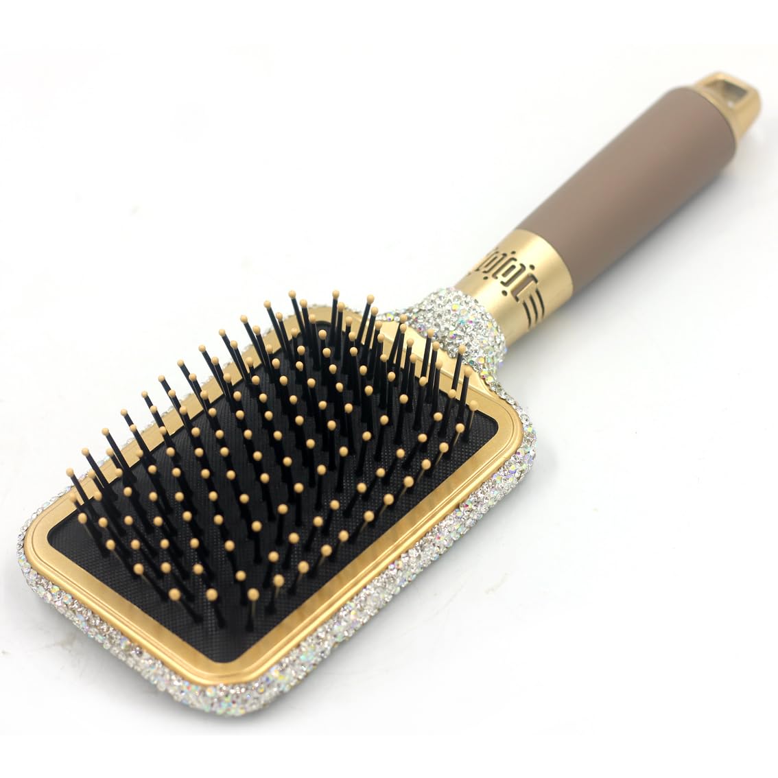 Cepillo para desenredar el cabello y peine, cojín de masaje, antiestático, cabello suave y elegante, diseño de diamantes de imitación de lujo adecuado para mujeres (cuadrado 02 plateado)