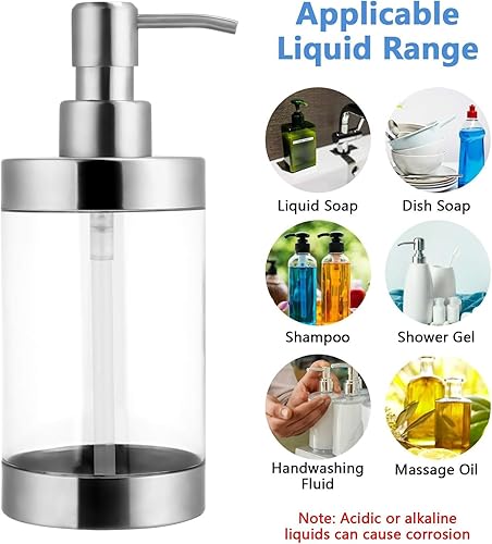 Miniatura 3 de Dispensador de jabón para platos, caja de acero inoxidable, con revestimiento acrílico, dispensador de bomba de mano, inastillable y a prueba de