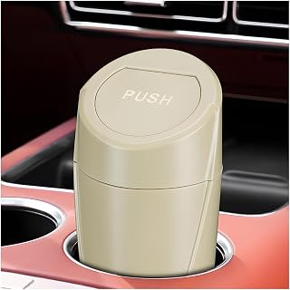 Car Trash Can Bin with Lid, Mini Leakproof Vehicle Side Door Cup Holder Trash Can with Lid, Multipurpose Organizer Portable Garbage Bin for Cup Holder Car Home Office (Beige)