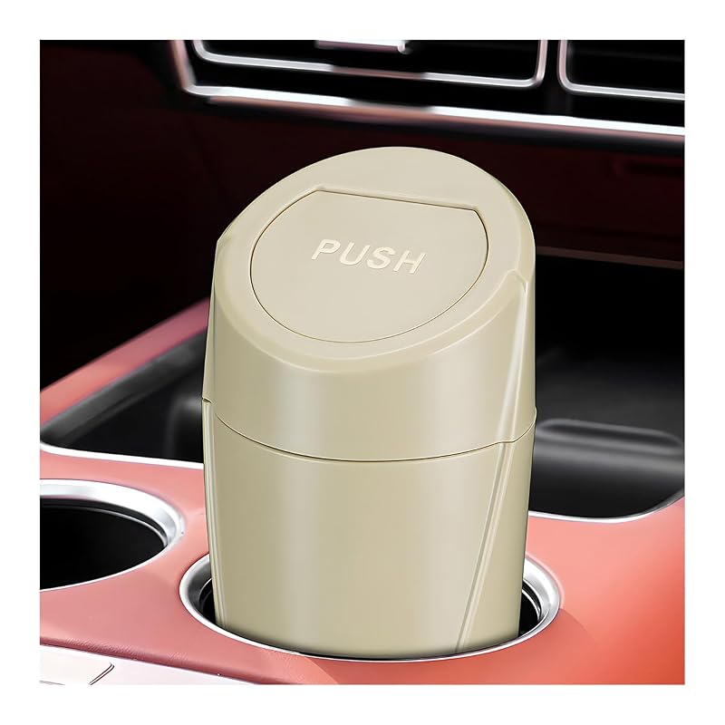 Lixeira automotiva Wevdn com tampa, portátil, em plástico ABS, bege, 1,2 L