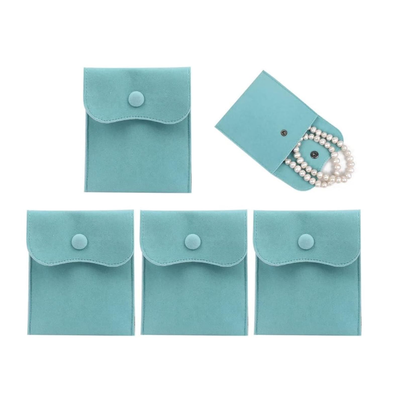 ZFanyunZFanyun 5 Pieces Blue Microfiber Ultra-fine fiber jewelry pouch, small velvet with snap Button, suitable for storing necklaces, bracelets, rings, and watches.