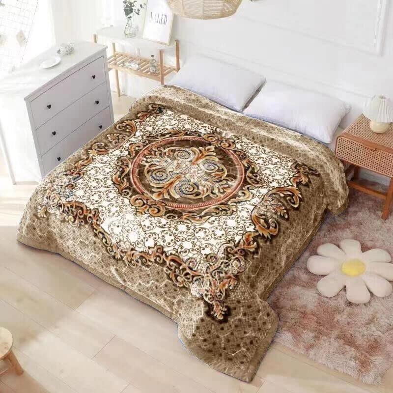 Luxury Product 2 Ply Reversible Printed Blanket Thick Heavy Faux Fur King size Blanket/throw sofa/bed/Carpet/Floor (Camel)