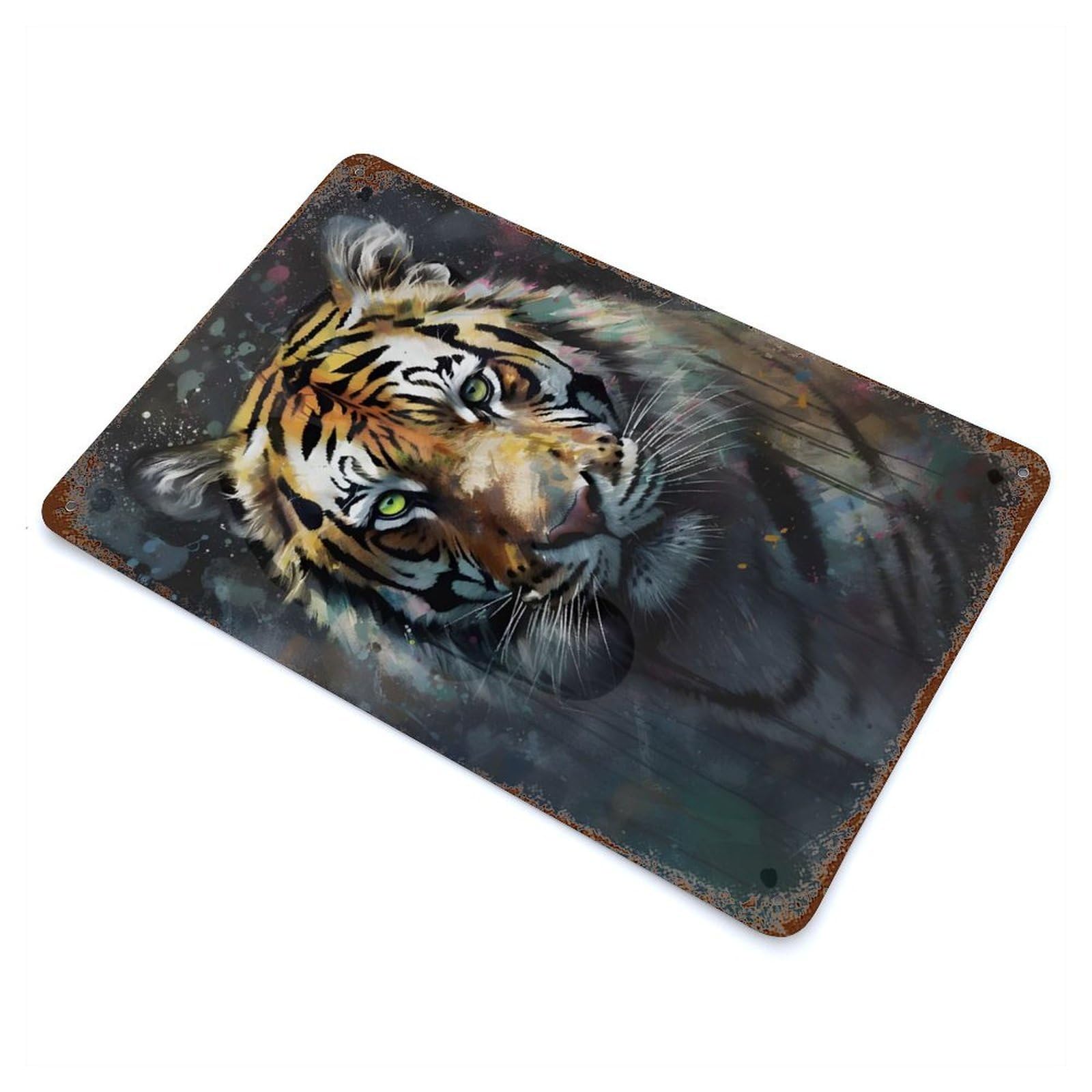 Garage Style Tiger Portrait Painting Vintage Rust Metal Sign 11.8"x7.9", Industrial Home Decor for Bar And Workshop
