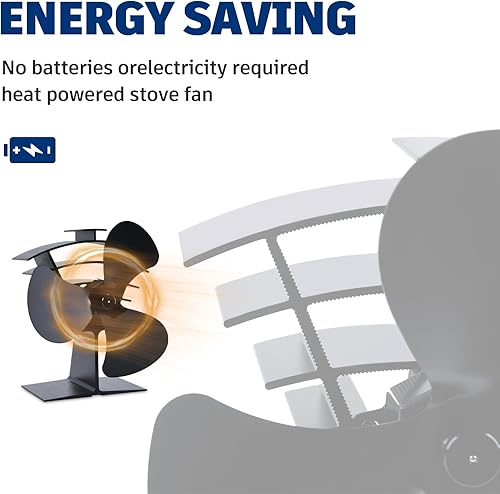 Miniatura 3 de KIAADSY Ventilador de chimenea, ventilador de estufa de calor de 3 aspas para leñaquemador de troncoschimenea, circula eficientemente el aire