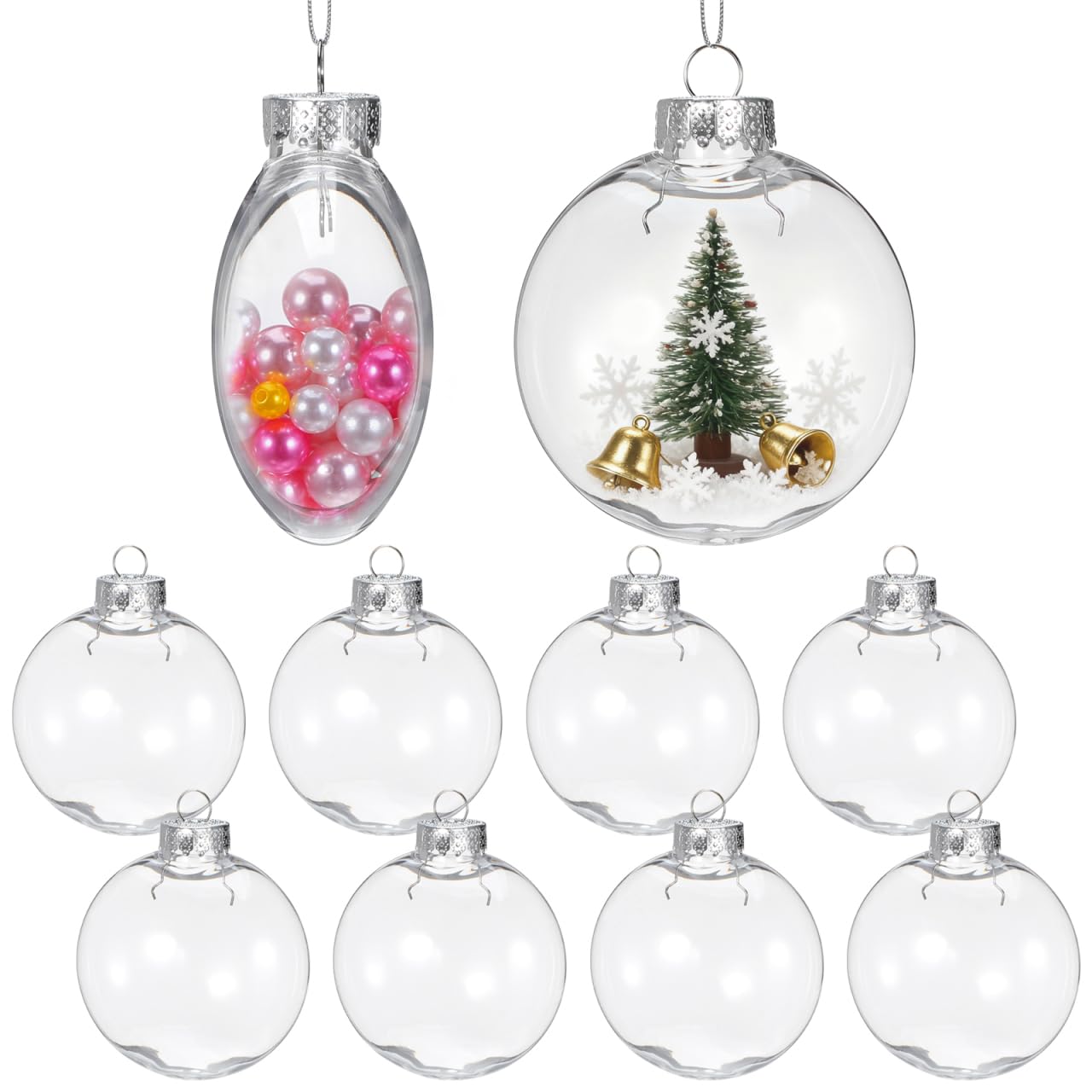 BESPORTBLE Hanging Baubles Xmas Tree Christmas Clear Plastic Ornaments Balls 20 Pcs Flat 8cm Fillable DIY Crafting Sphere With Ribbons Wedding Birthday Festival Party Home Decoration