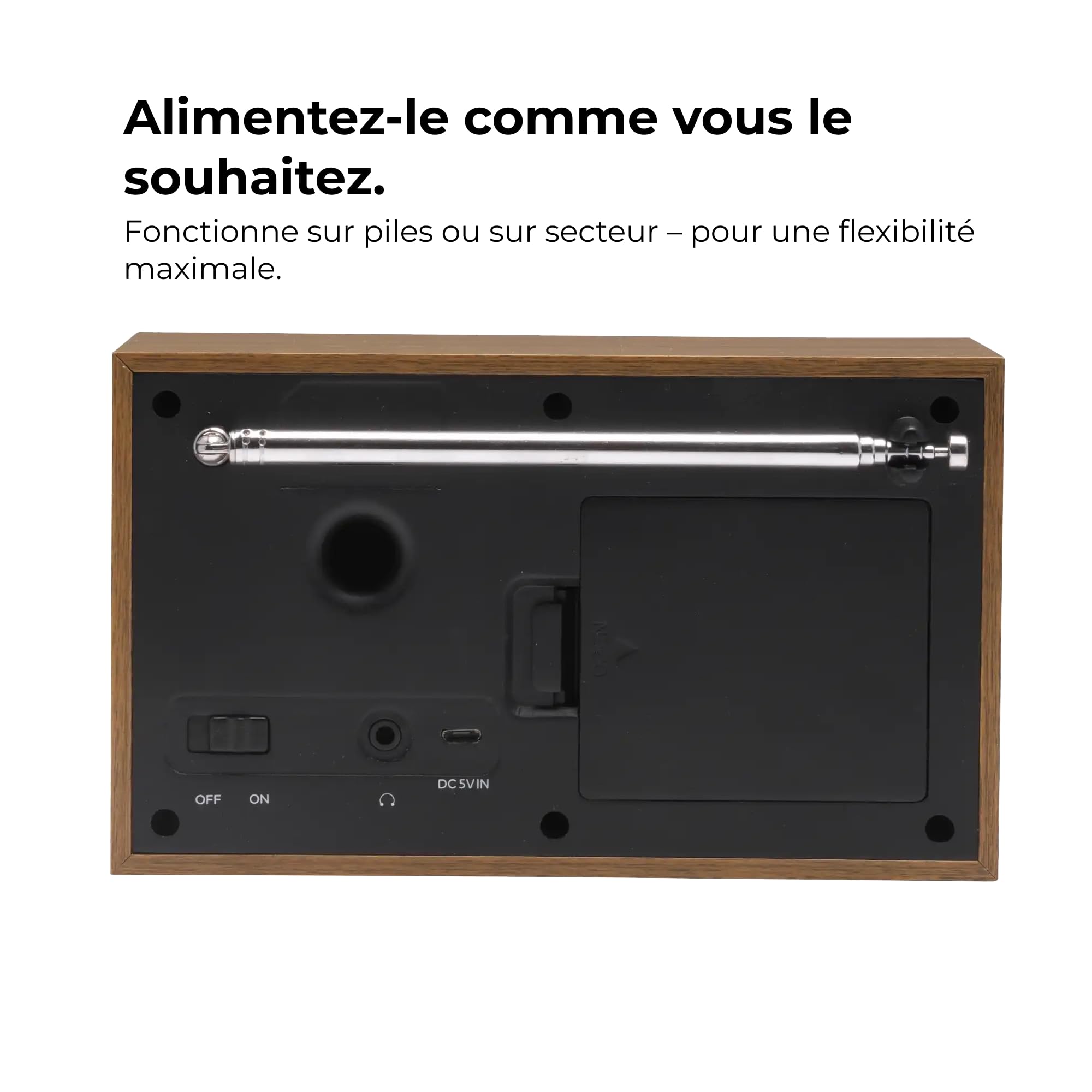 Denver DAB-46W Radio Portable Dab+/FM avec réveil, écran LCD, Alimentation Secteur ou Piles, 2 W RMS, Blanc