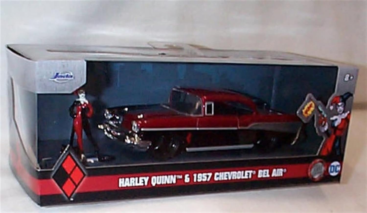 jada CHEVR0LET Bel Air & H'arley Q'uinn Fig Black Red 1957 Vehicle 1:32 scale diecast model