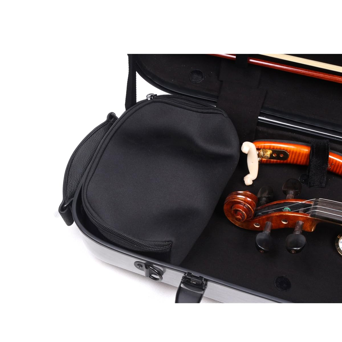 Funda para violín 4/4 de tamaño completo de fibra de carbono oblonga carcasa rígida rectangular funda de violín acolchado suave con correas traseras y bolsa para partituras (plata)
