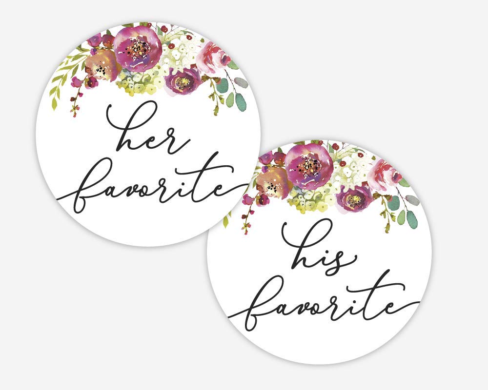 His and Her Favorite Wedding Stickers, Floral Bridal Shower Event Favor Labels (#379-034-WH-BK)