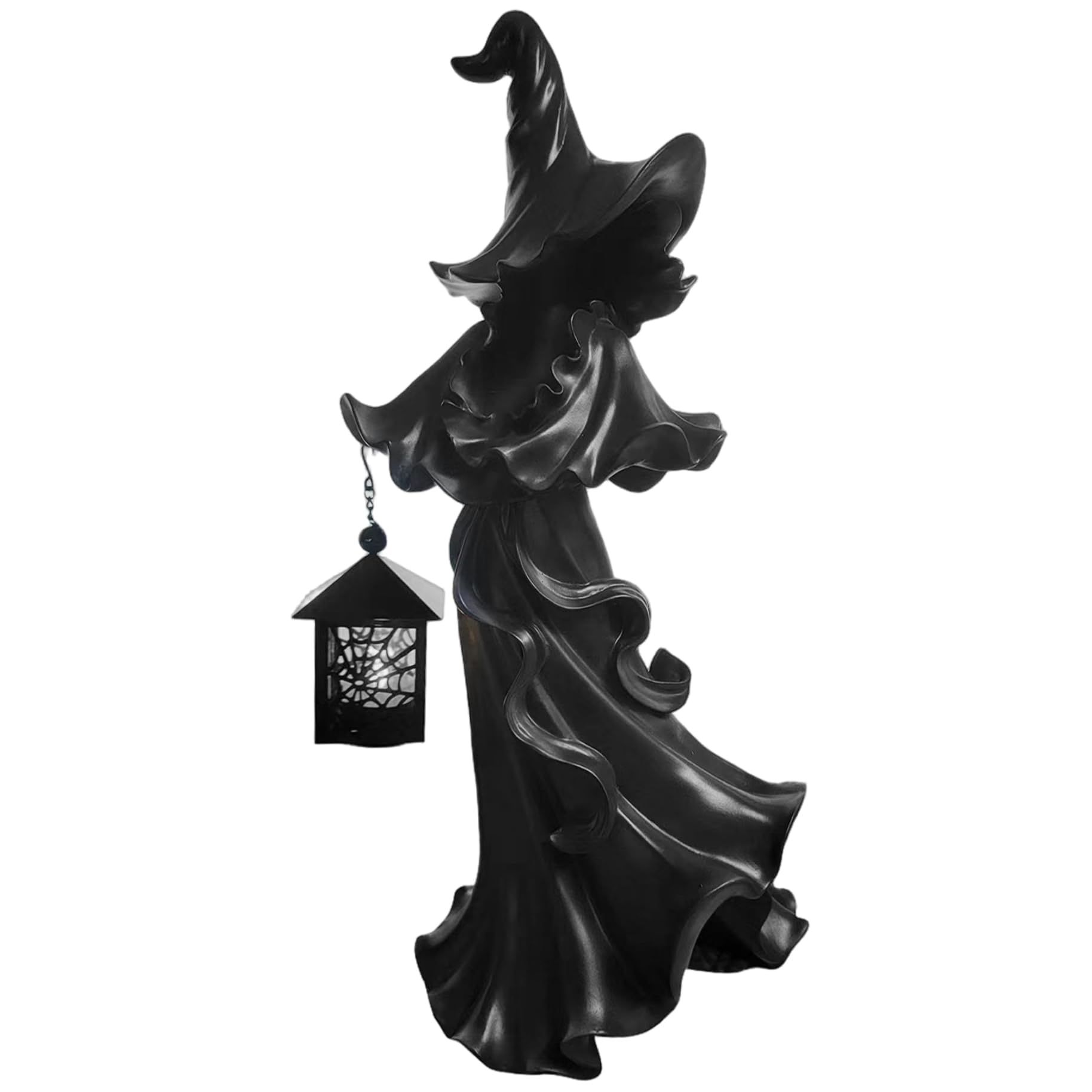 Sjfbebsy Witch Statue, Spooky Faceless Resin Witch Figurine with Lantern Halloween Decor for Indoor Outdoor Black, Ghost Decor