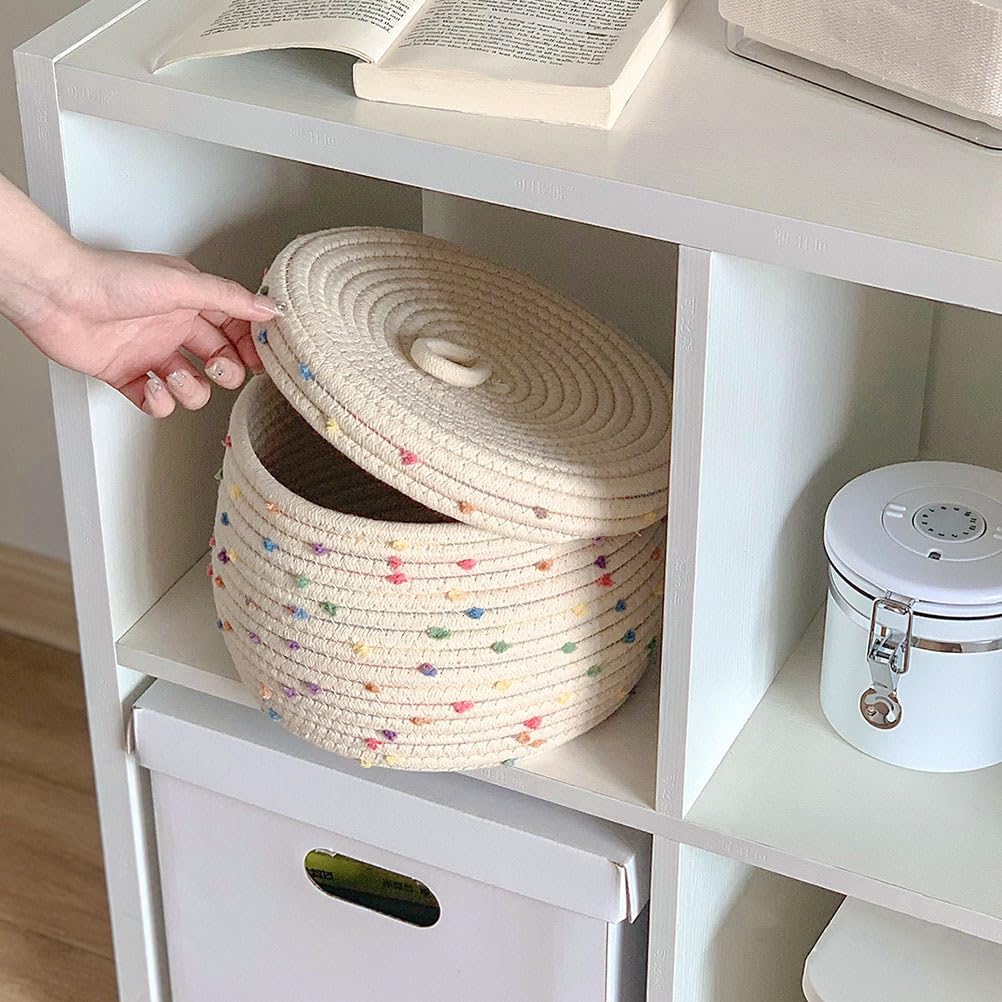 Panier De Rangement En Corde, Boîte De Rangement Tissée Avec Couvercle Rond, Panier D'organisation Pour Salon, Chambre, Salle De Bain, Entrée