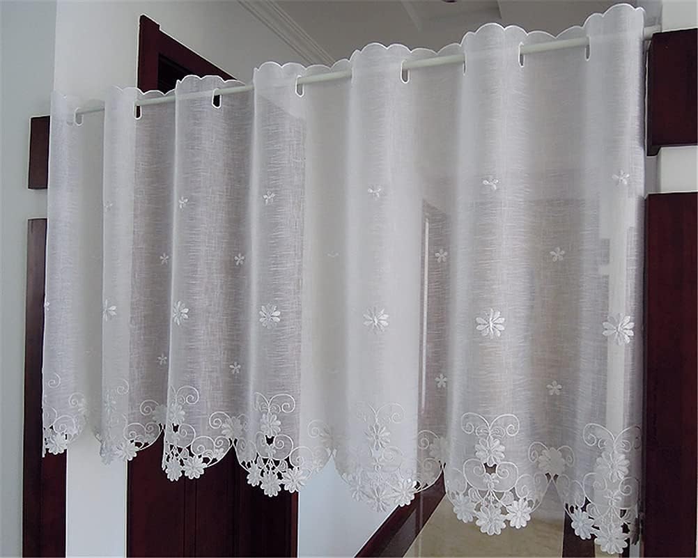 Short Curtains, Blackout Curtains, Curtain Voile Hollow Embroidery Curtain Kitchen Door Corridor Short Curtain Modern Style Transparent Panel Curtain 1 Piece,150x60cm Home Kitchen Decor Short Curtain