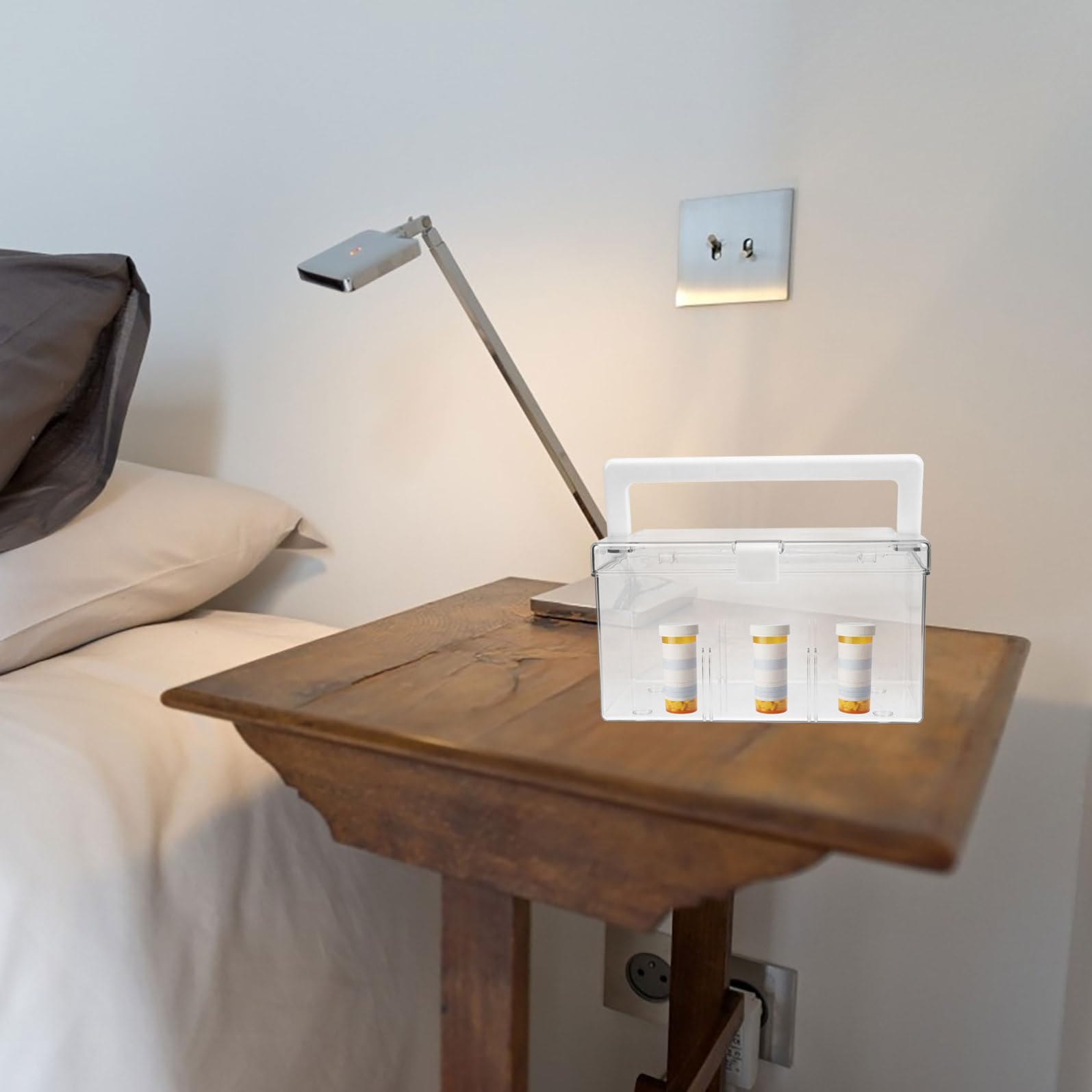 Scatola Pronto Soccorso Portatile con Coperchio in Pet | Contenitore Trasparente Multiuso, per Casa e Viaggio, Box con Maniglia, Formato Compatto